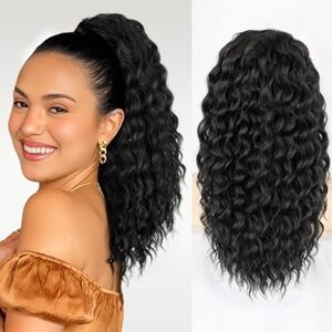 Curly Ponytail Extension Drawstring Ponytail for Black Women Natural Black Curly